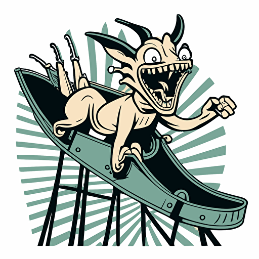 chupacabra on a rollercoaster, vector logo, vector art, emblem, simple cartoon, 2d, no text, white background