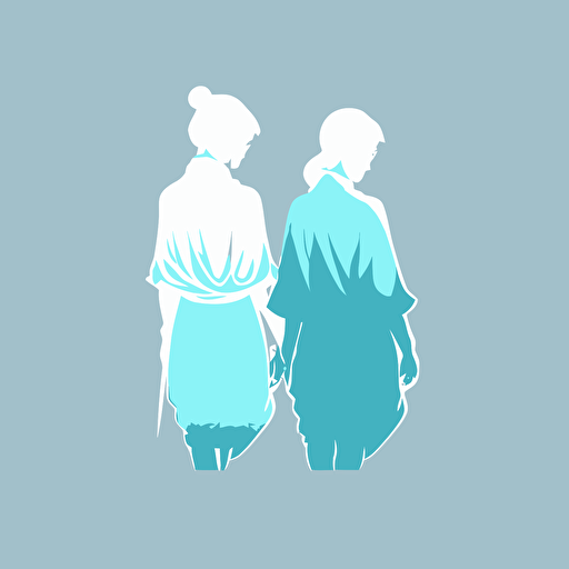 2 elder, Rebellious, Girls Night Out, light blue color, white background, simple design, vector style, white outline over silhouette