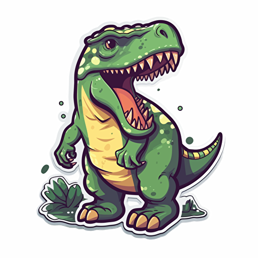 T-rex, sticker, cartoon style, vector, White background,