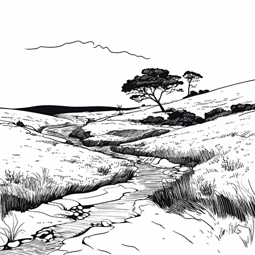 minimalist, in the style of a single line drawing vector ink drowing style with details only white background only two colors yorkshire moors