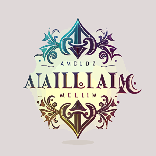 Emblem logo, text is “Ai Magic Guild”, Each piece has been treated with a set of fresh gradient colour combinations, vector, simple, flat, plain,smooth, low detail, minimal, white background