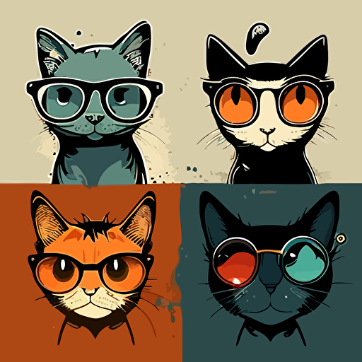 simple, vector art, vector, cartoon, 2d, simple, cool cats