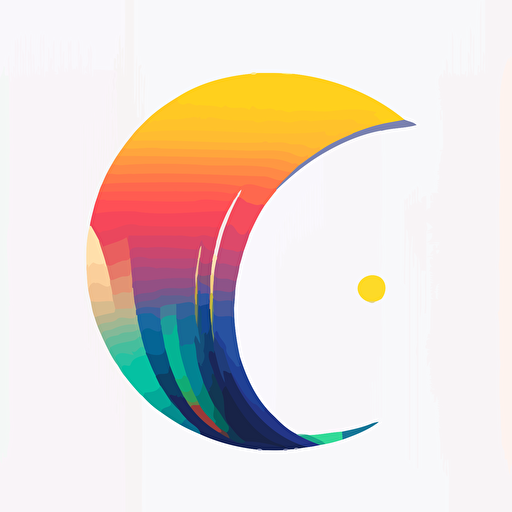 flat vector logo of moon, gradient, F lettermark wrapped around moon, simple minimal, by Ivan Chermayeff
