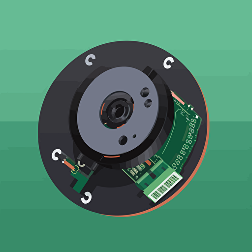 A flat 2d vector art of a brushless motor connected to a pcb. Vector art logo, round.
