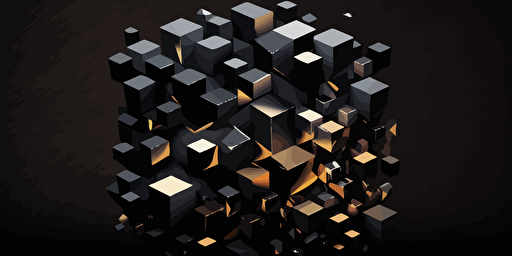 minimalist, vectorized, black shades, print layer , delicacy, elegant, polygon cubic smooth pattern, dark background
