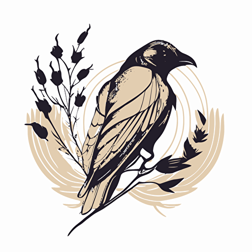 line drawing logo, minimalistic, honeybee on a ravens head. Vector.