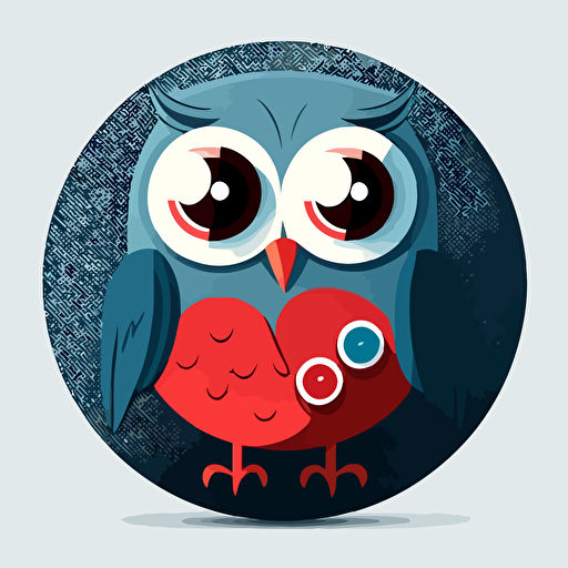 a flat cartoon vector image of an owl holding a red Staples button