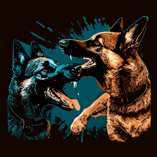 aggressive german shepherd and malinois about to bite someone, vector, hyper detail