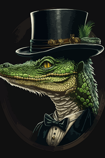 crocodile, wearing a top hat and a monocle, vector art,