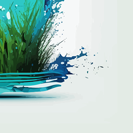 blue splash vector, with grass, oblong, 2d