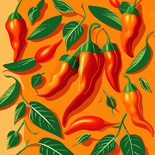: Vector, cascading, chillis, African Print style, pattern, orange background