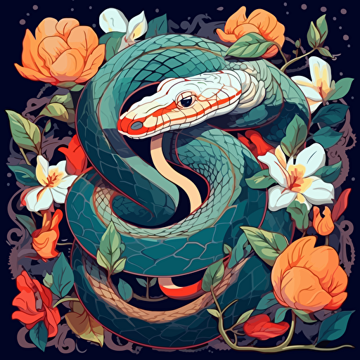 beautiful snake in the lilies, vector style, by Namasri Niumim