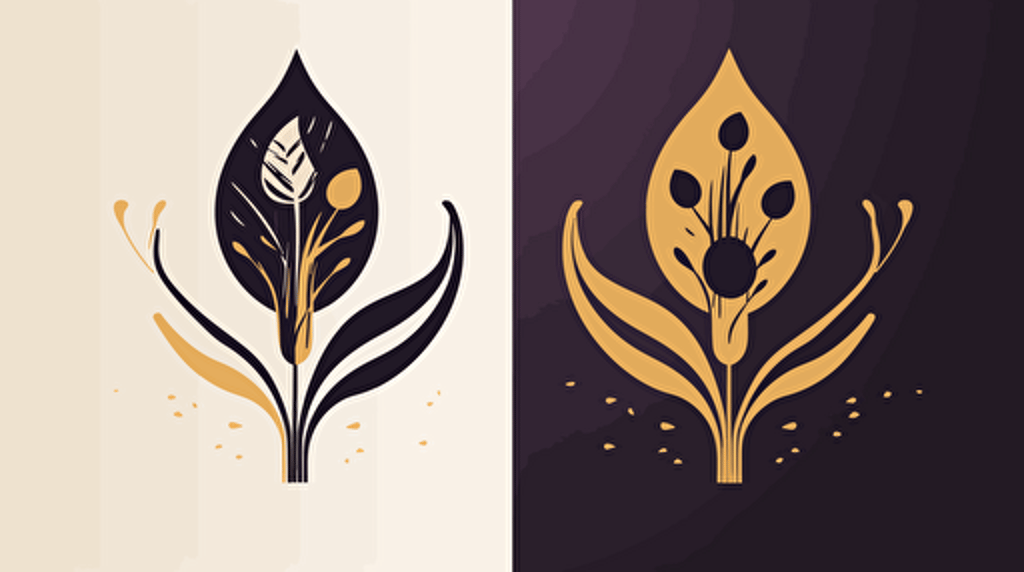 minimal vector logo of a mushroom and pothos, lavender and golden yellow colors ::2 with white and black accent, folk music