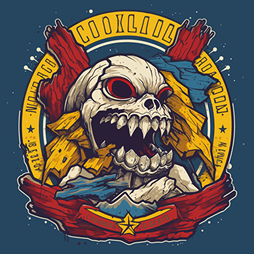 A Red, Blue, and Yellow from the Colorado flag vector logo featuring elements of Colorado inspired by orruks Gorkamorka Ironjaw and Bonesplitter alike are caught up in a tidal wave of violence that smashes entire civilizations to rubble.
