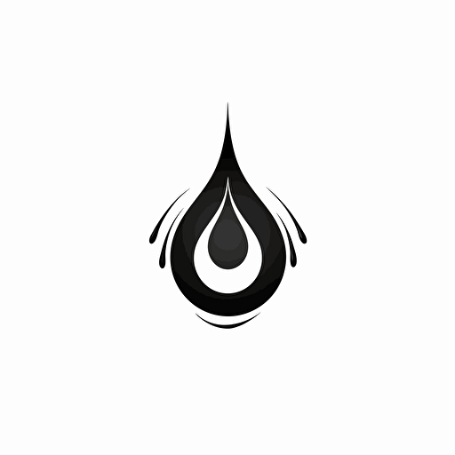 Stylized, Dynamic, Elegant iconic logo of a water drop falling into a black card, black vector, on white background