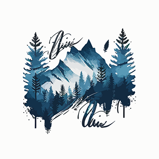 vector logo style mountains pines blue monocrome minimalistic
