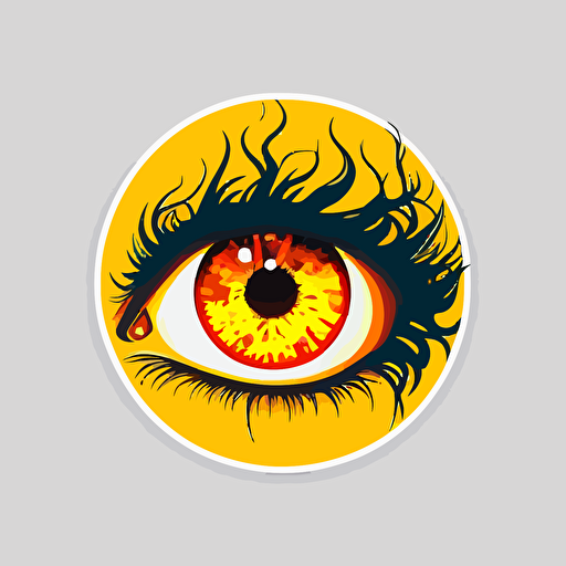 10 eyes and fire, Illustration sticker, plain background, flat, vector art, minimalistic, yellow