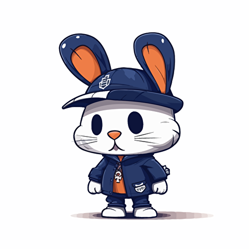 a vector picture in Unreal Engine depicting a rabbit funko pop dressed with fashionable clothes in Chelsea soccer colors clothes illustration, white background for a clean, minimalist design, sticker style