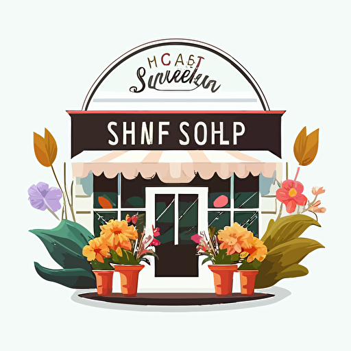 logo flower shop, white background, flat, vector, v