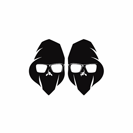 Hacker Logo with pair of optic glasses, vector, flad 2d, black, white background Minimalist