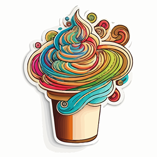 Latte, Sticker, Energetic, Bright Colors, kinetic art style, Contour, Vector, White Background, Detailed