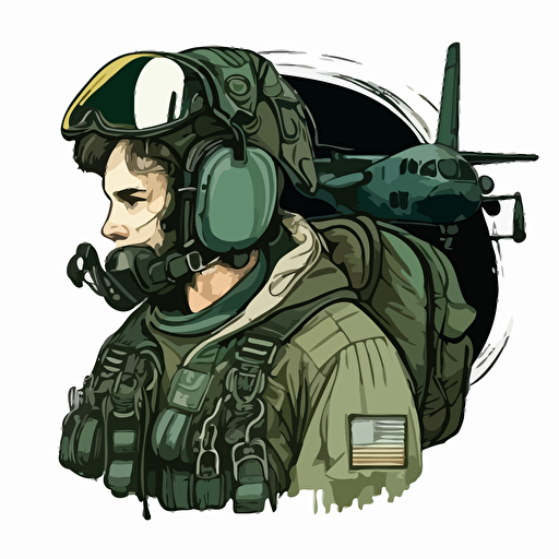 C-130 loadmaster in a flightsuit with a pilot helmet , vector , 2d , patch