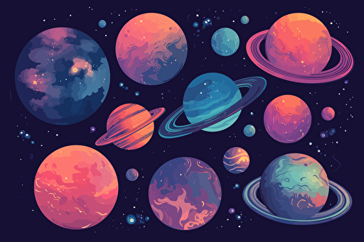 galaxy vector art, flat colors, pastel colors