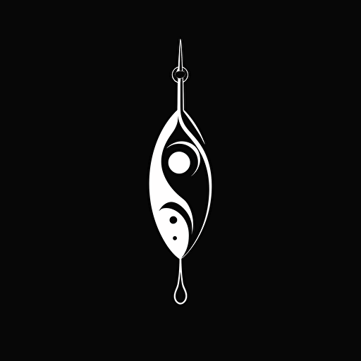 simple fishing lure, minimalism, vector art, black and white, flat, logo