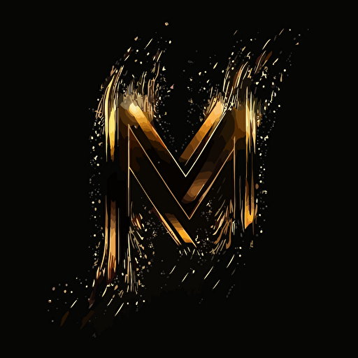 2D logo art, minimalist, vector art, Clean, capital letter M clean gold color, no background, black background , light on the letter, main focus, clean, high quality, not messy