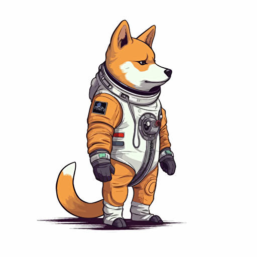 2/3 left side profile shot, cartoon 2d, Shiba Inu astronaut outfit, cartoon anime, gummy colors, Vector illustration, white background