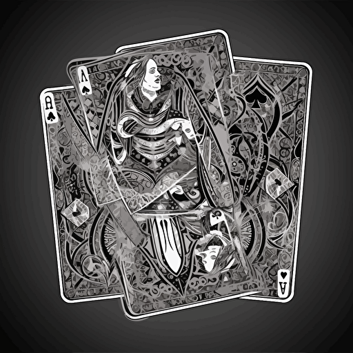 2d, vector quality, grayscale, abstract playing cards, on black background