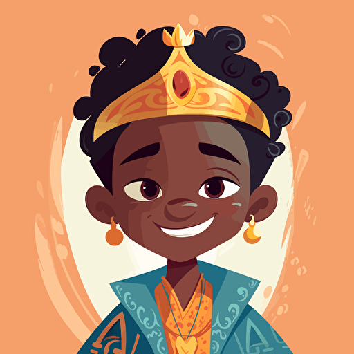 vector illustration of a adorable, cute black boy princes, Disney style, in vivid colors.