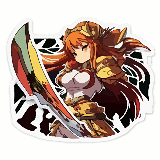 Sword, Sticker, Intense, Warm and dull colours, Anime, Contour, Vector, White background, Mininal