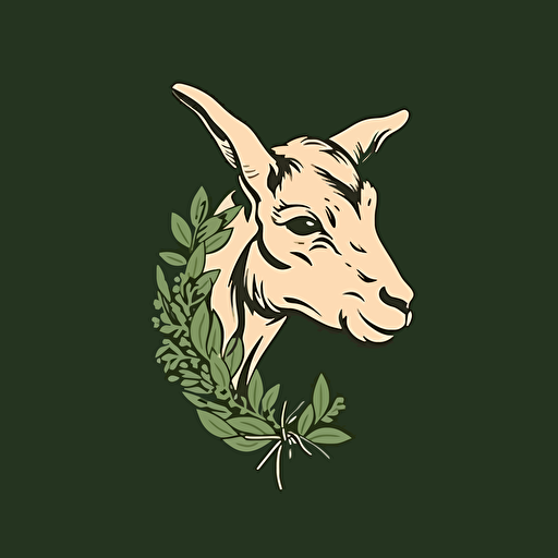 vector image of a goat head chewing on herbs, logo style, minimalistic