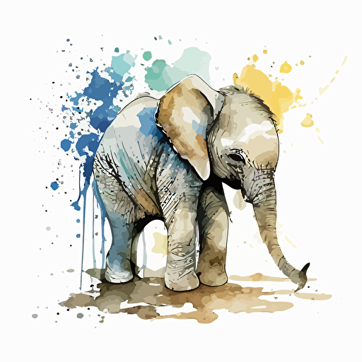 baby watercolor elephant vector,comic style, white background