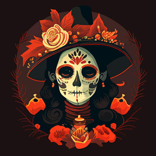 flat vector illustration of a female Día de los Muertos bandita