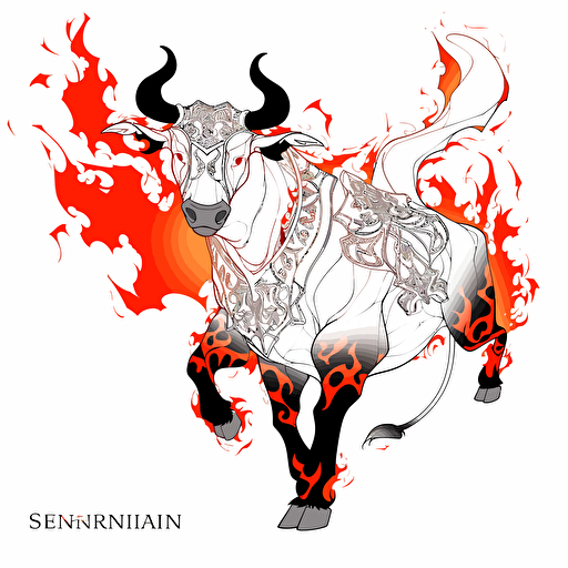 San fermin bull, tiled, manga like, burning man style, vector art, white background