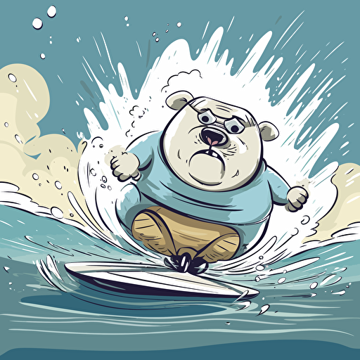 vector cartoon art of front facing water bear waterskiing with the wind blowing in its face and the boat behind him