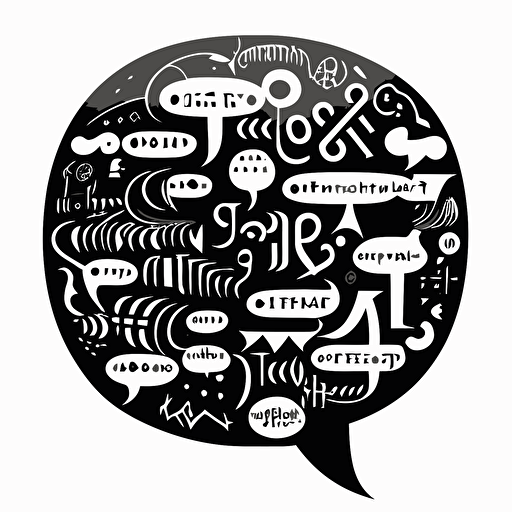 small speech balloon filled with runic symbols, indicating mental confusion, black and white, vector, flat, svg, dnd style