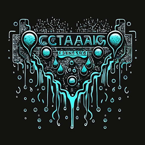 thin Vector logo of a cascading waterfall with gadgets made of water drops, cascading from left to right