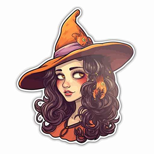 witchy, Sticker, Cute, Warm Colors, Photorealism, Contour, Vector, White Background, Detailed