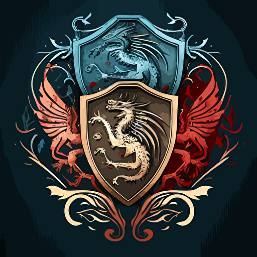 coat of arms game of thrones style. vector illustration. 3 dragons in harmony. Each dragon symbolizes light, ice and fire.