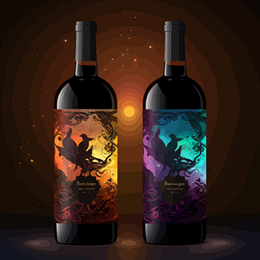 wine label, fine art, pathfinder edition, simple vector, magical, colorfull