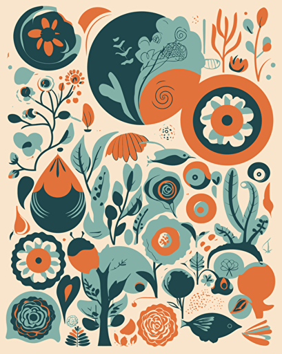 organic shapes and elements from nature, retro aesthetics, vector image, sticker design, pantone colors: 12