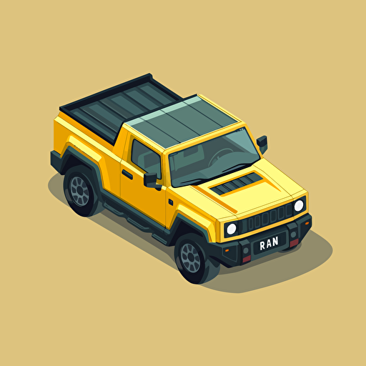 isometric icon, 2022 Rivian R1T pickup, solid background, in the style of Matthew Skiff illustrations, in the style of Christopher Lee illustrations, in the style of Jonathan Ball illustrations, simple, rough-edged drawing, vector illustration, flat art,