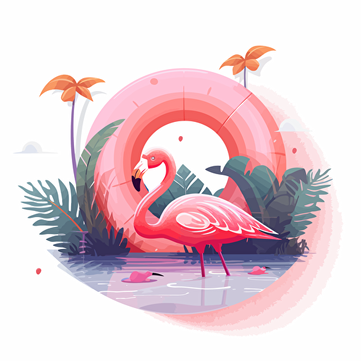 in vector style, clip art style, a pink flamingo pool float