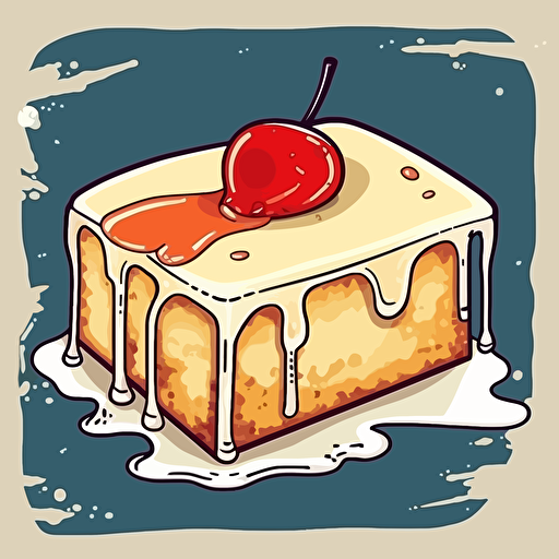 square slice of tres leche cake with milk dripping off of it, vector, sticker
