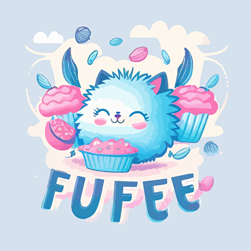 A logo with the letters "Fluffies" in shades of blue and pink, cute, nice and appetizing, vector style and with summer vibes