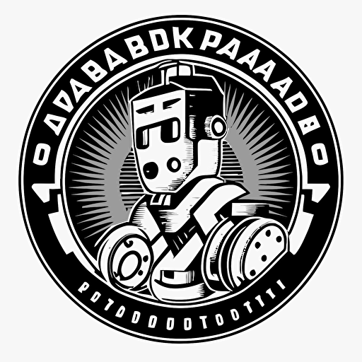 black and white vector art logo for a modern robotic tradesbot