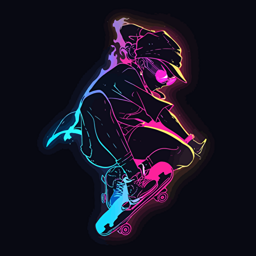 Rococo neon light,vector illustration, silhouette of a person extreme sports, dynamic posture
